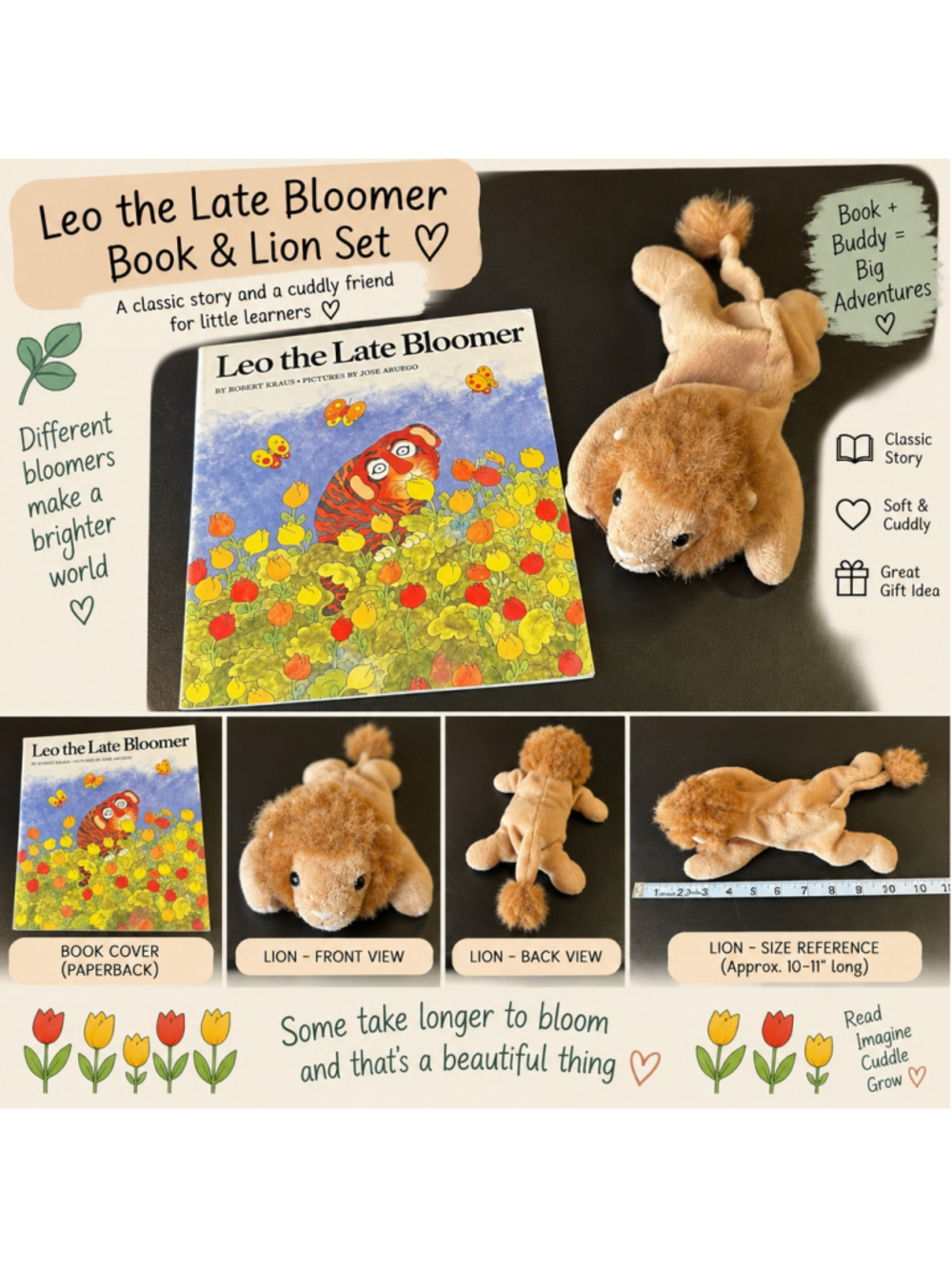 Leo the Late Bloomer Book + Lion Plush Kids Reading Buddy Nostalgic Bundle F26